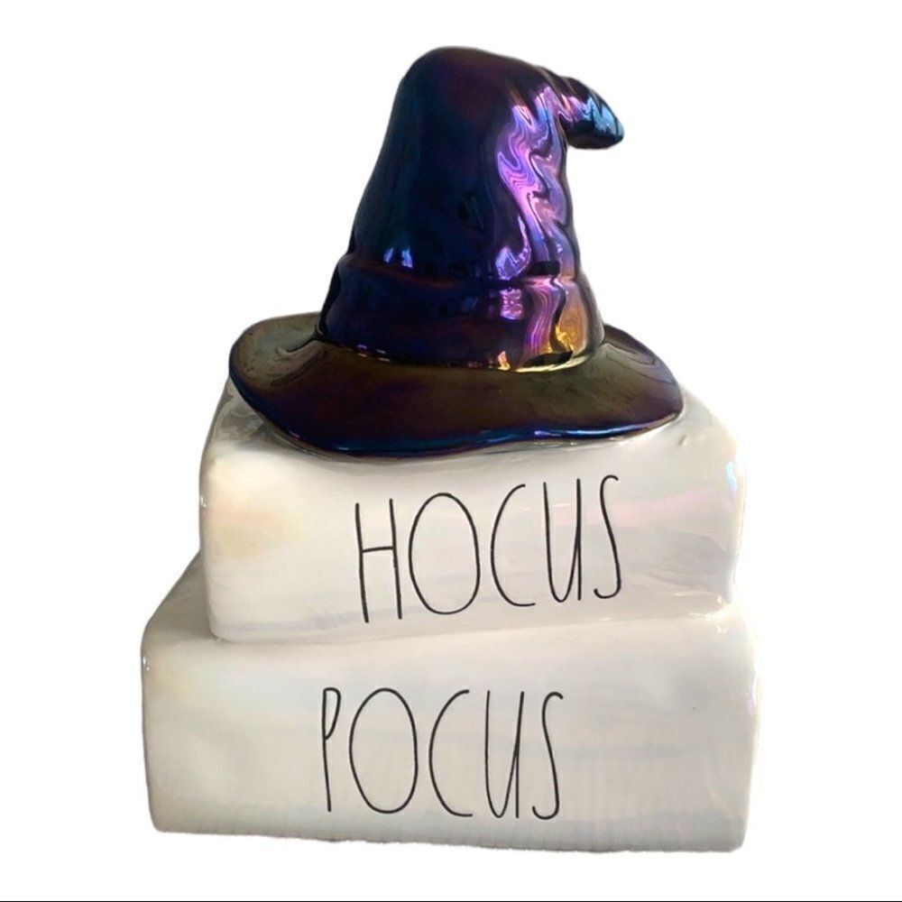 Rae Dunn HOCUS POCUS Halloween Witch Hat Iridescent Black Book Trick Treat Gift